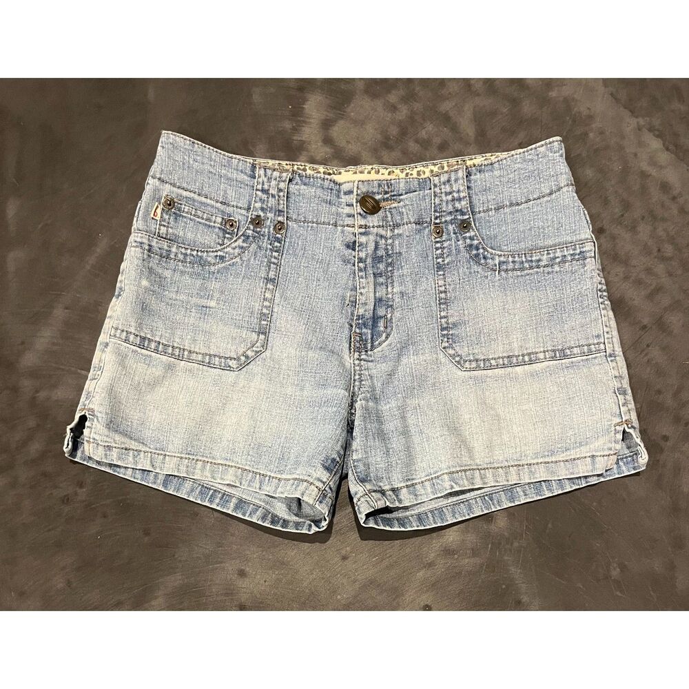 Vintage BONGO Girl's Denim Jean Shorts Light Wash Cheetah Print Lining Sz 14